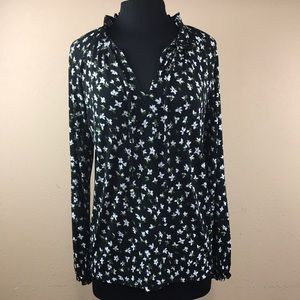 Michael Kors Floral-Print Shirred Tie-Neck Size M